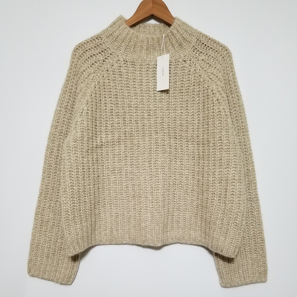 NWT‎ Vince Marled Shaker Stitch Raglan Alpaca Mohair Merino Wool Sweater Size XL